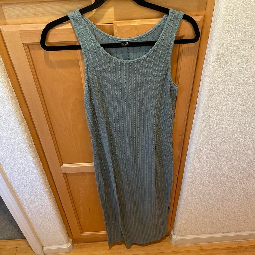 Blue green maxi ribbed knit bodycon dress with slip size medium